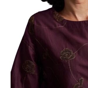 Pure Jill Embroidered Floral Blouse Bohemian Top Flowers Size S Moody Boho Arsty